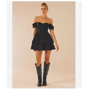 Peppermayo Ready Or Not Corset Mini Dress Womens 0 Black Puff Sleeve Ruffle